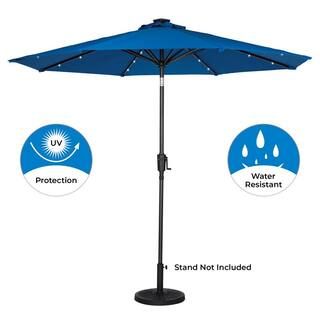 9 ft. 8-Rib Round Solar Lighted Market Patio Umbrella in Royal Blue | The Home Depot