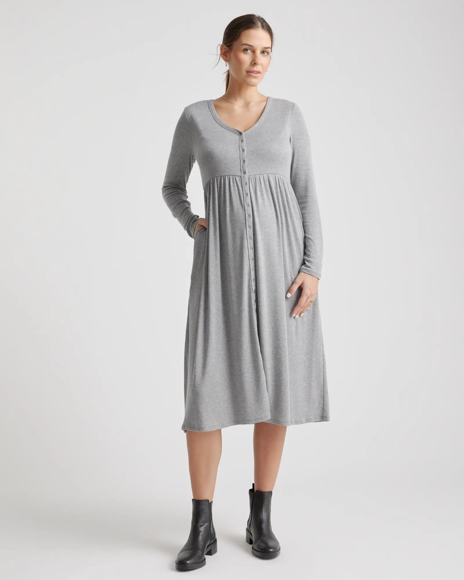 Tencel Rib Maternity & Nursing Button Front Dress | Quince