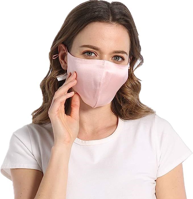 100% Mulberry Silk Face Mask for Women Men Reusable Adjustable with Filter Pocket | Amazon (US)