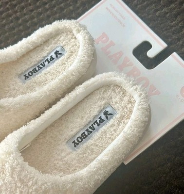 Playboy Bunny Slippers Sz S 5-6 Fuzzy Clog Memory Foam Indoor Outdoor Cream Pink | eBay US