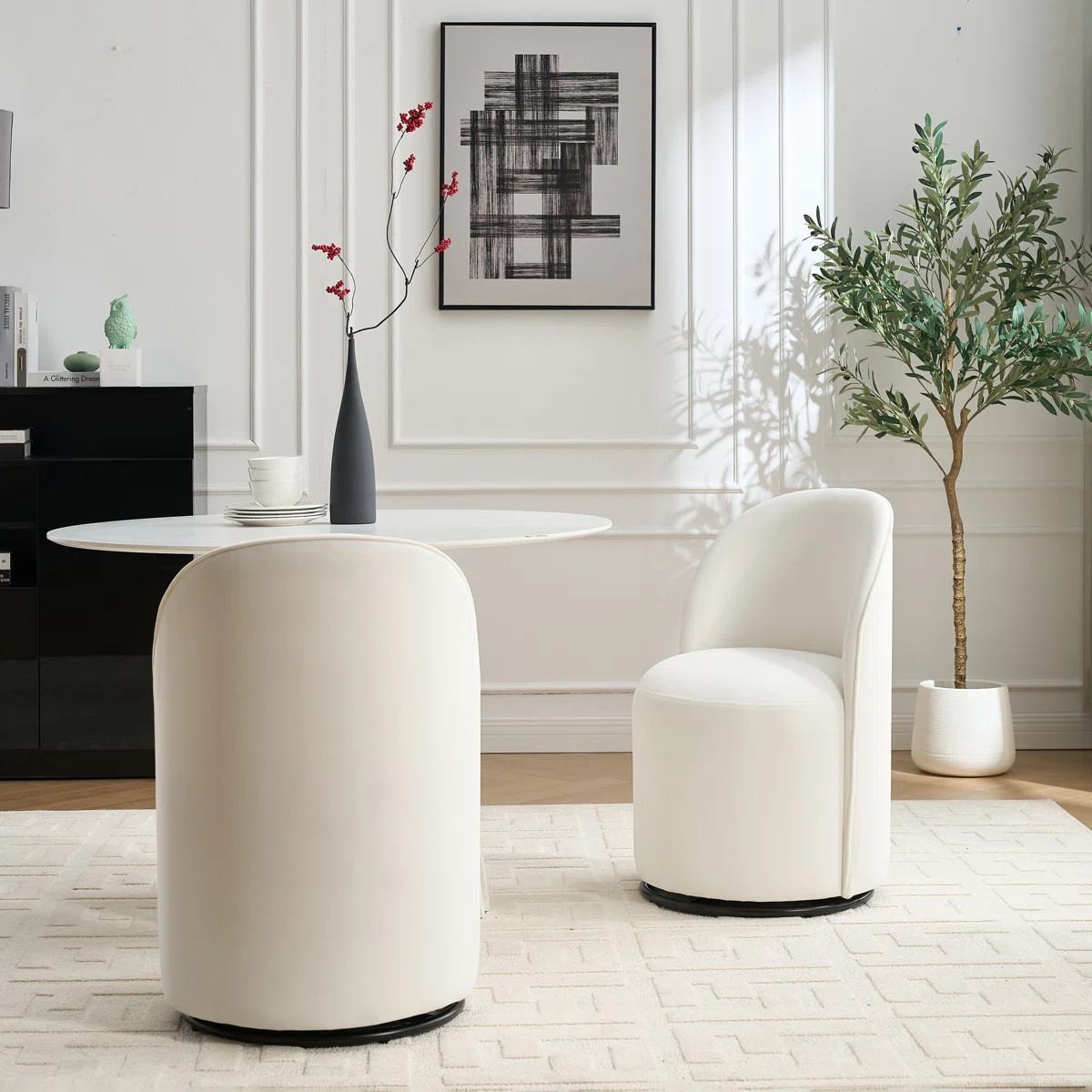 Upholstered Kitchen & Dining Room Barrel Chair, 360 Degree Swivel Cream Armless Accent Chair, Set... | Wayfair North America