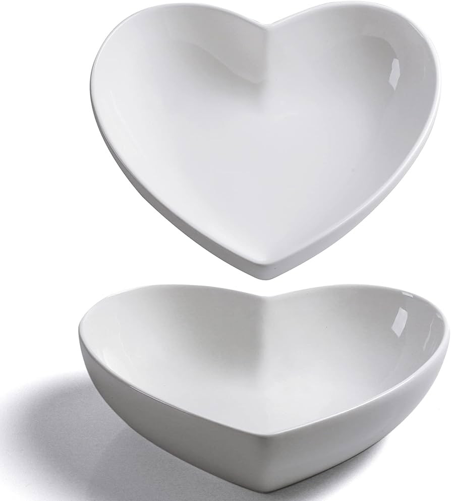 Keponbee 2pcs Porcelain Big Heart-shaped Bowls White Deep Heart Plates Salad Bowl/Fruit Bowl for ... | Amazon (US)