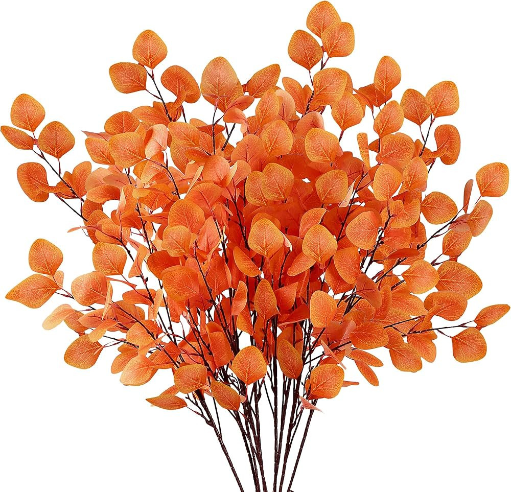 Sggvecsy 6 hojas de eucalipto de otoño, tallos artificiales de eucalipto, hojas largas de dólar... | Amazon (US)