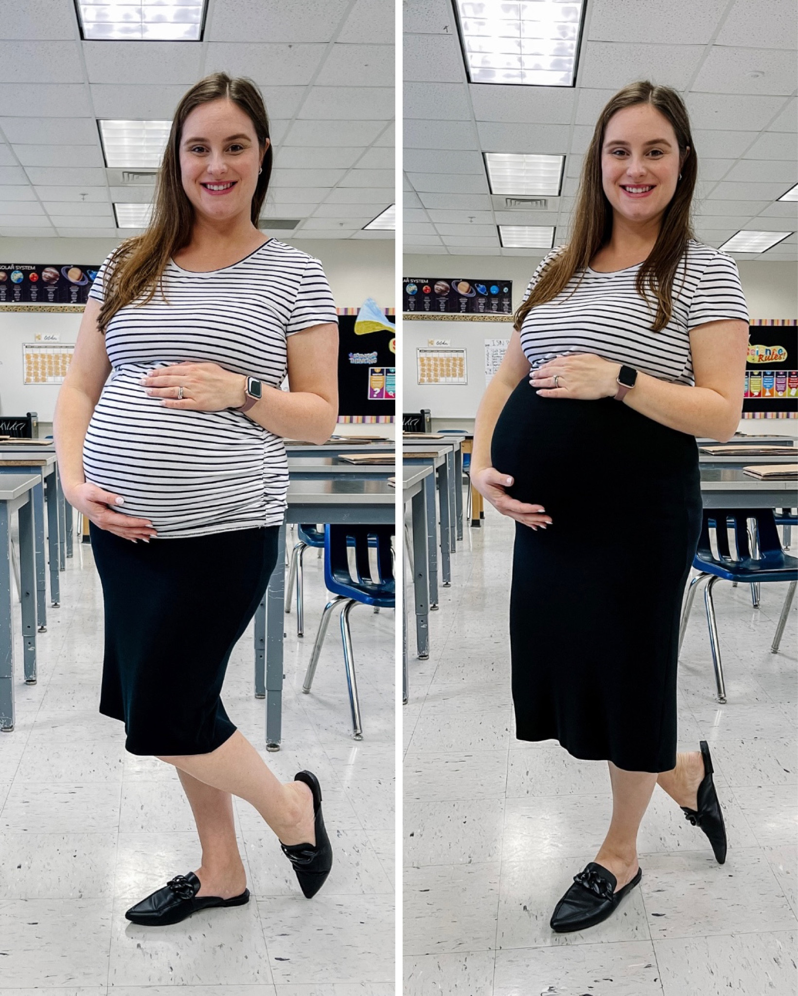 The difference between wearing and styling your clothes. Which one do you prefer?

Top: Amazon Striped maternity shirt
Bottom: Kindred Bravely Bamboo Maternity Midi Skirt
Shoes: Target A New Day Amber Slip On Mule Flats

#LTKsalealert #LTKbump #LTKworkwear
