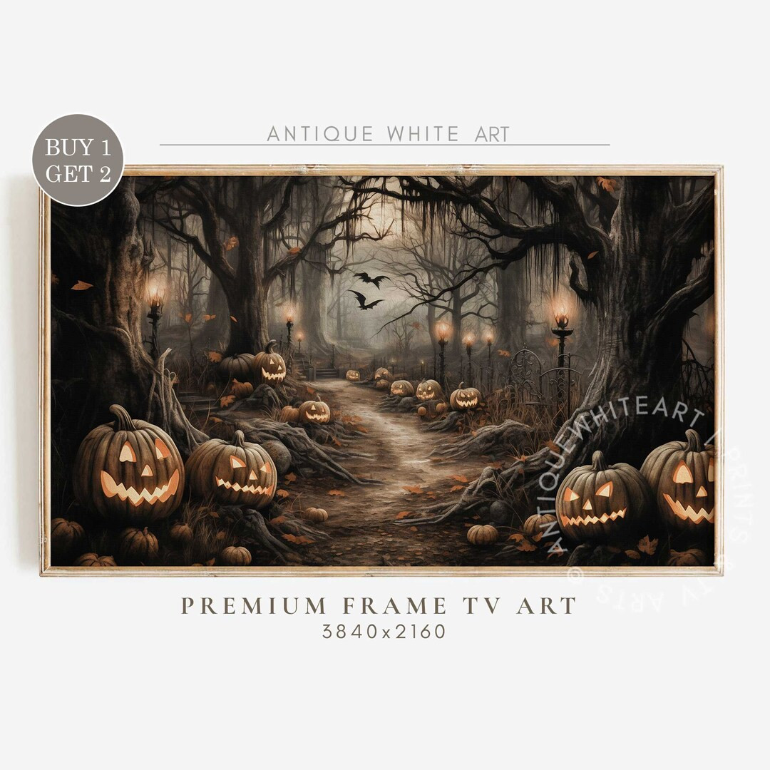 Halloween Frame TV Art, Haunted Spooky Forest With Pumpkins, Samsung Frame TV Art, Halloween Pain... | Etsy (US)