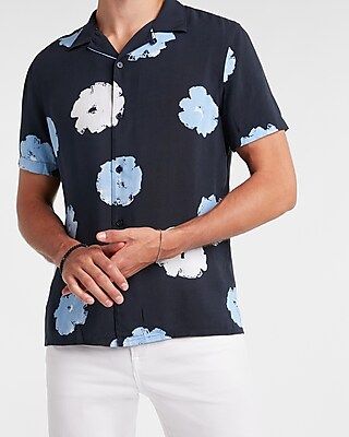 Slim Floral Rayon Short Sleeve Shirt | Express