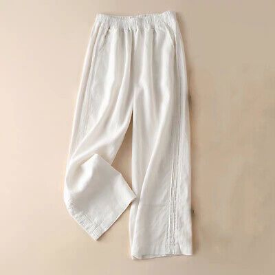 Lady Loose Cotton Linen Leg Pants Straight Trousers Wide Leg Baggy Thin Bottoms | eBay UK