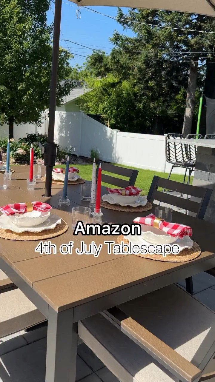 Fourth of July tablescape all from Amazon! I love these melamine plates, they’re perfect for entertaining.

#fourthofjulydecor #hostingtips

#LTKHome #LTKSeasonal
