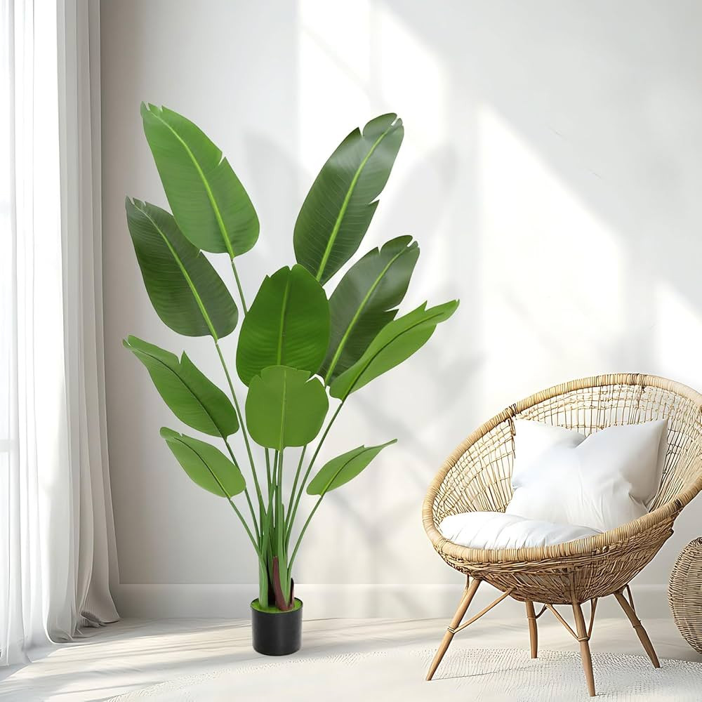 5 FT Artificial Bird of Paradise Artificial Plants Potted Plant Fake Plants with 10 Trunks Faux P... | Amazon (US)