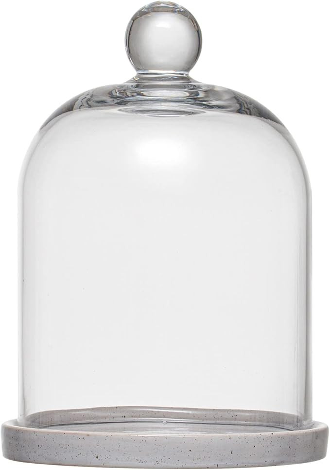 Bloomingville Glass Cloche with Stoneware Base, White Reactive Glaze, Set of 2 Serving Pieces, 6"... | Amazon (US)