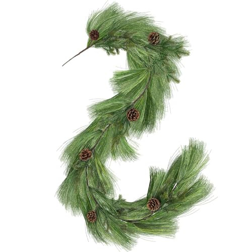 Jutom Long Needle Pine Garland 6 ft Realistic Norfolk Pine With Pinecone - Christmas Artificial Evergreen Cedar for Xmas Mantle Table Stairs Indoor Outdoor Door Decor | Amazon (US)