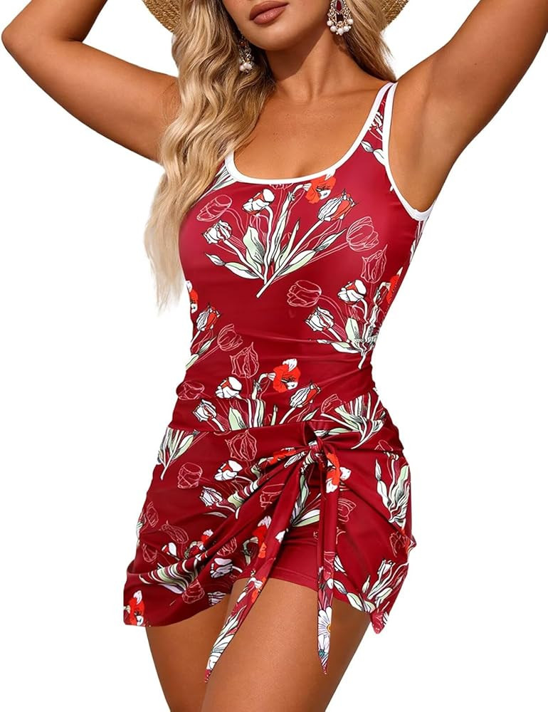 One Piece Swimdress for Women Tummy Control Bathing Suit with Shorts Skirt Modest Swimsuit | Amazon (US)