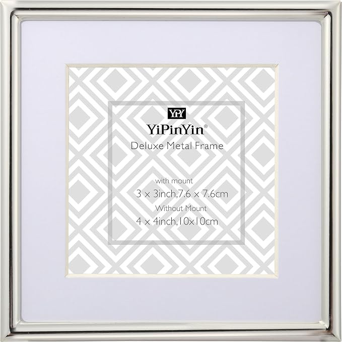 YiPinYin Silver 4x4'' Sqaure Metal Picture Frame With Acid Free Mat for 3x3'',Luxury Silver-Plate... | Amazon (US)