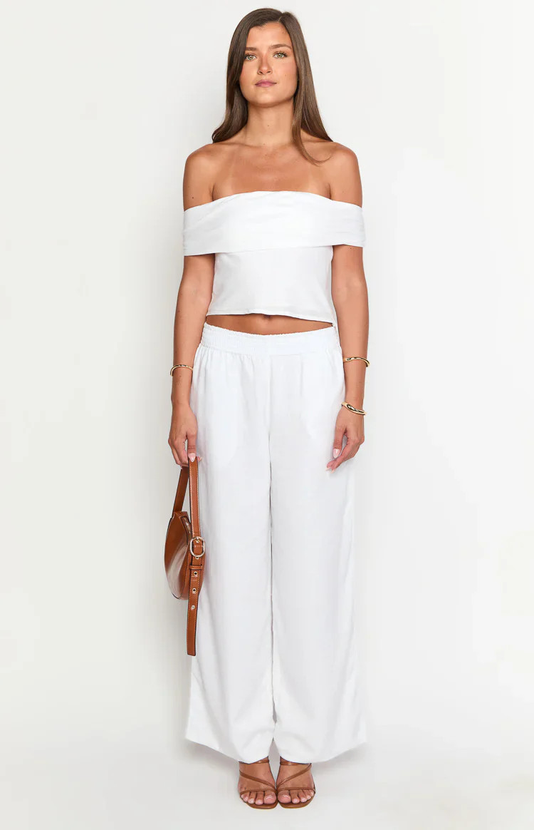 Moana White Linen Blend Pants | Beginning Boutique | Beginning Boutique (US)