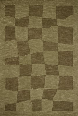 Craven CVN-03 Green/Olive Wool Handmade Checkered Area Rug | Rugs Direct