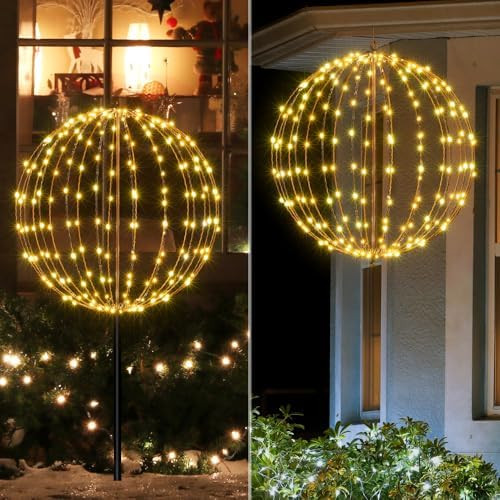 LIGHTSHARE 20IN 200LED Light Ball Yard Decoration Pathway Lights Sphere Light Fold Flat Metal Fra... | Amazon (US)