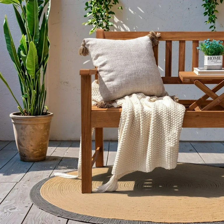 Devoko Patio Acacia Wood Bench Loveseat with a Folding Table, Outdoor Wood Porch Chair for 2 Pers... | Walmart (US)