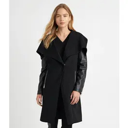 Buy WOOL DRAPE COLLAR FAUX LEATHER SLEEVE COAT Online - Karl Lagerfeld Paris | Karl Lagerfeld Paris