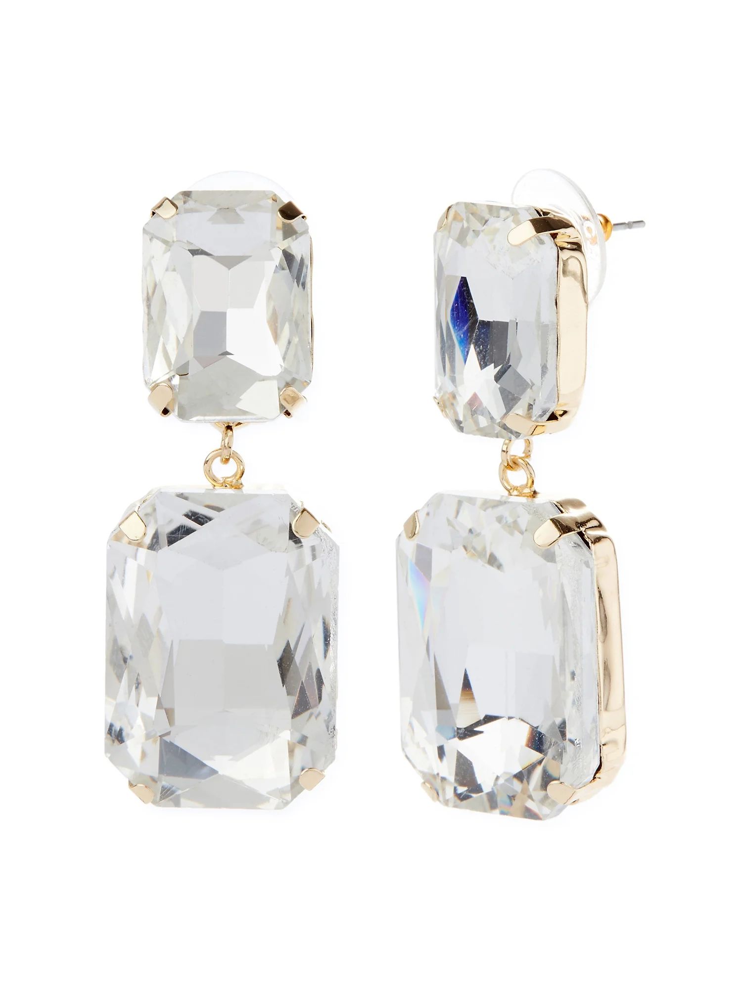 Scoop Women’s Clear Glass Stone Drop Earrings in 14KT Gold Flash Plated Brass | Walmart (US)
