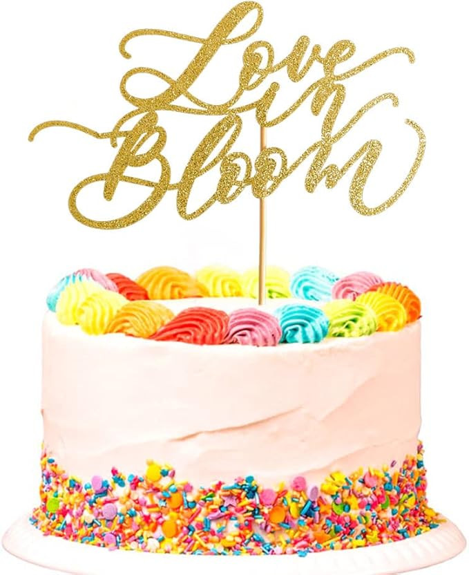Love in Bloom Cake Topper for Wedding Engagement Bridal Shower Party Decors Gold Glitter | Amazon (US)