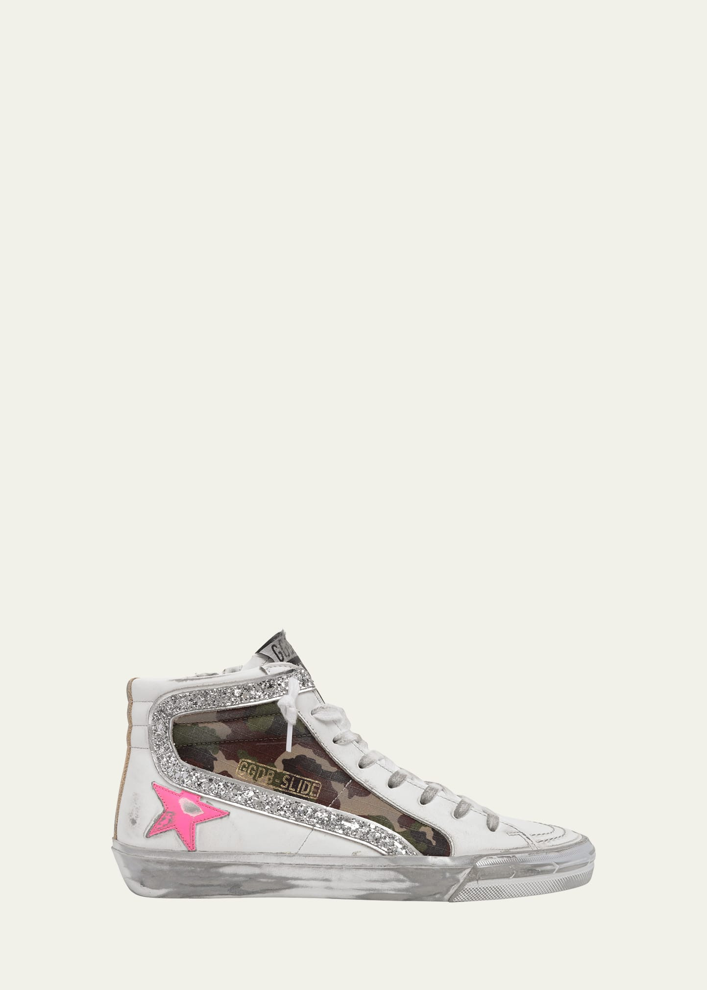 Golden Goose Camo-Print Glitter Mid-Top Sneakers | Bergdorf Goodman