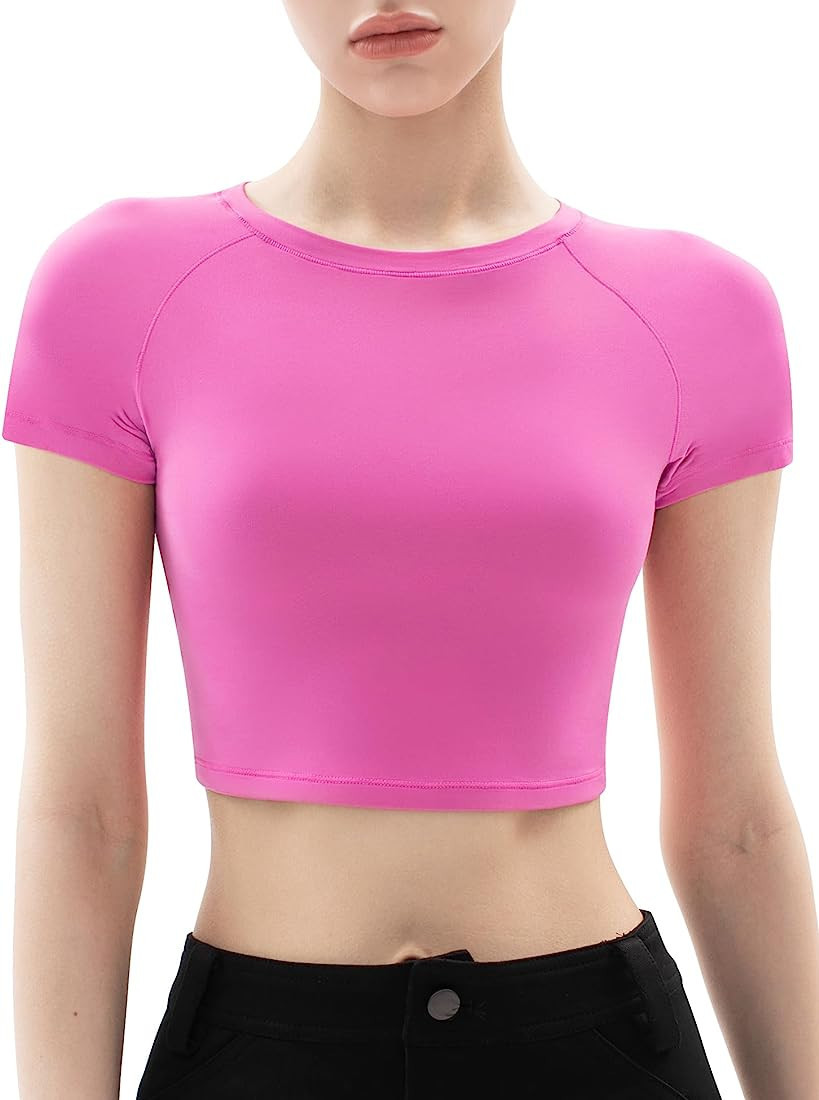 PUMIEY Women's Short Sleeve Crop Tops Crew Neck T Shirt Sexy Tee Smoke Cloud Collection | Amazon (US)