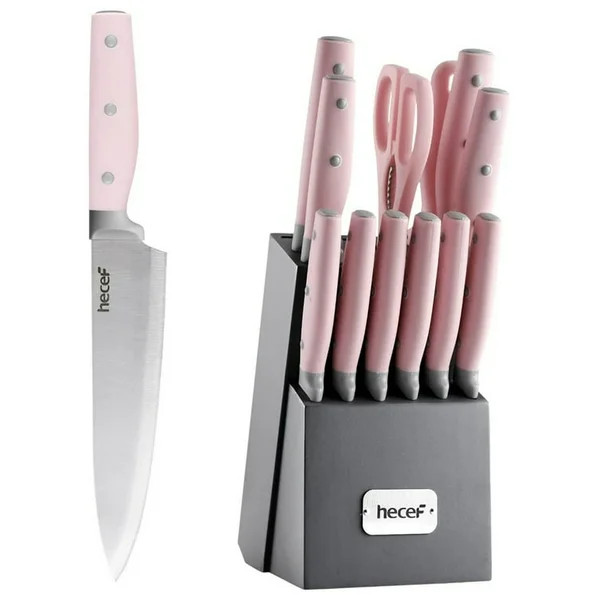 Hecef 14 Piece Kitchen Knife Set with Block, High Carbon Stainless Steel Pink Cutlery Set | Walmart (CA)