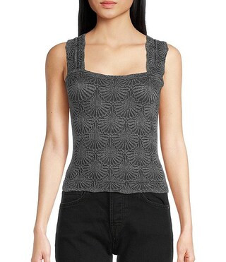 Love Letter Jacquard Floral Square Neck Sleeveless Wide Strap Cami | Dillard's