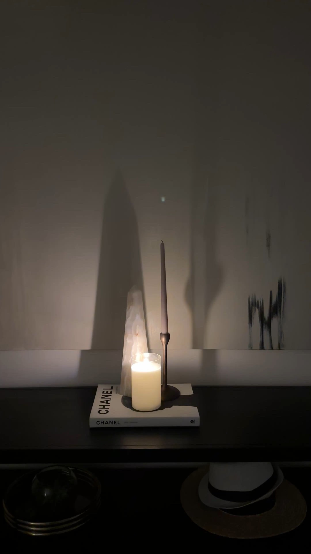 Wood 2 shelf black console table,  with arched corners, high quality flameless ivory candle

#LTKHoliday #LTKHome