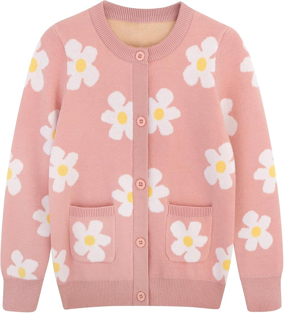 Girls Cardigan Long Sleeve Button Down Sweater Toddler Kids Knit School Uniforms Sweaters with Po... | Amazon (US)