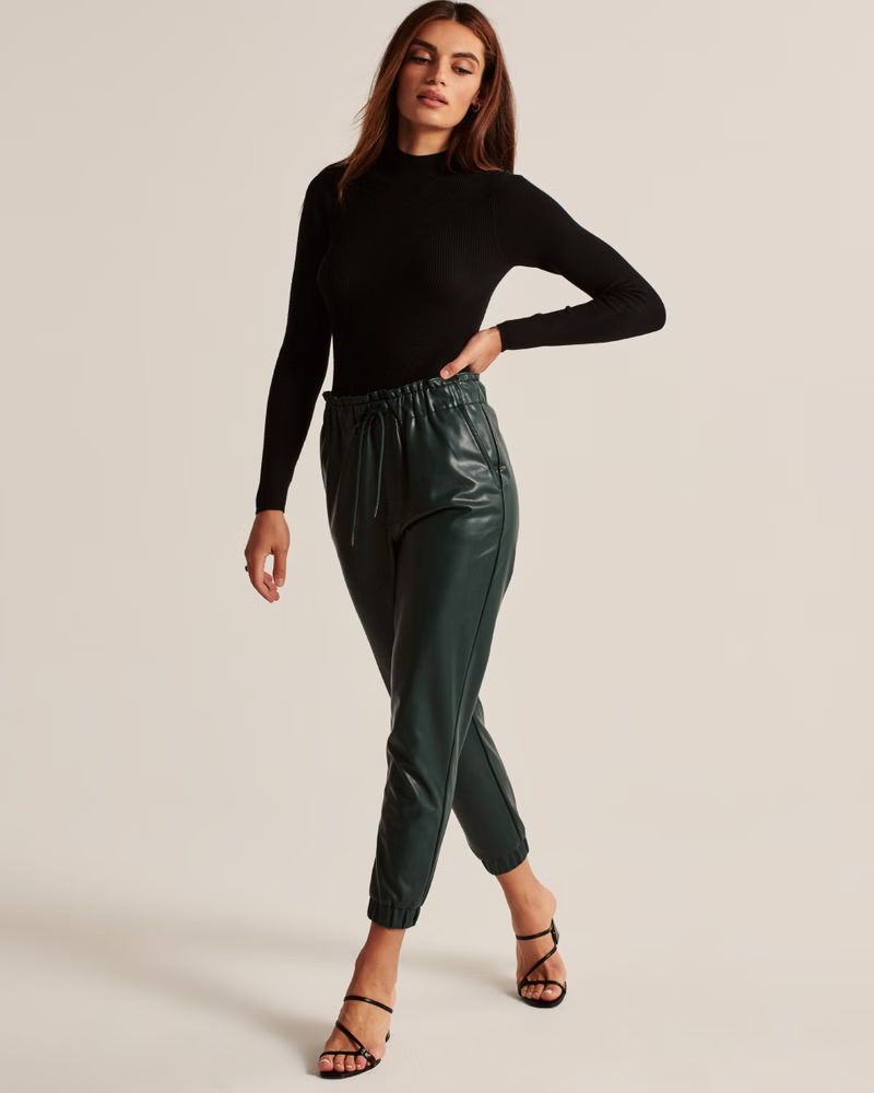 Women's Vegan Leather Joggers | Women's Clearance | Abercrombie.com | Abercrombie & Fitch (US)