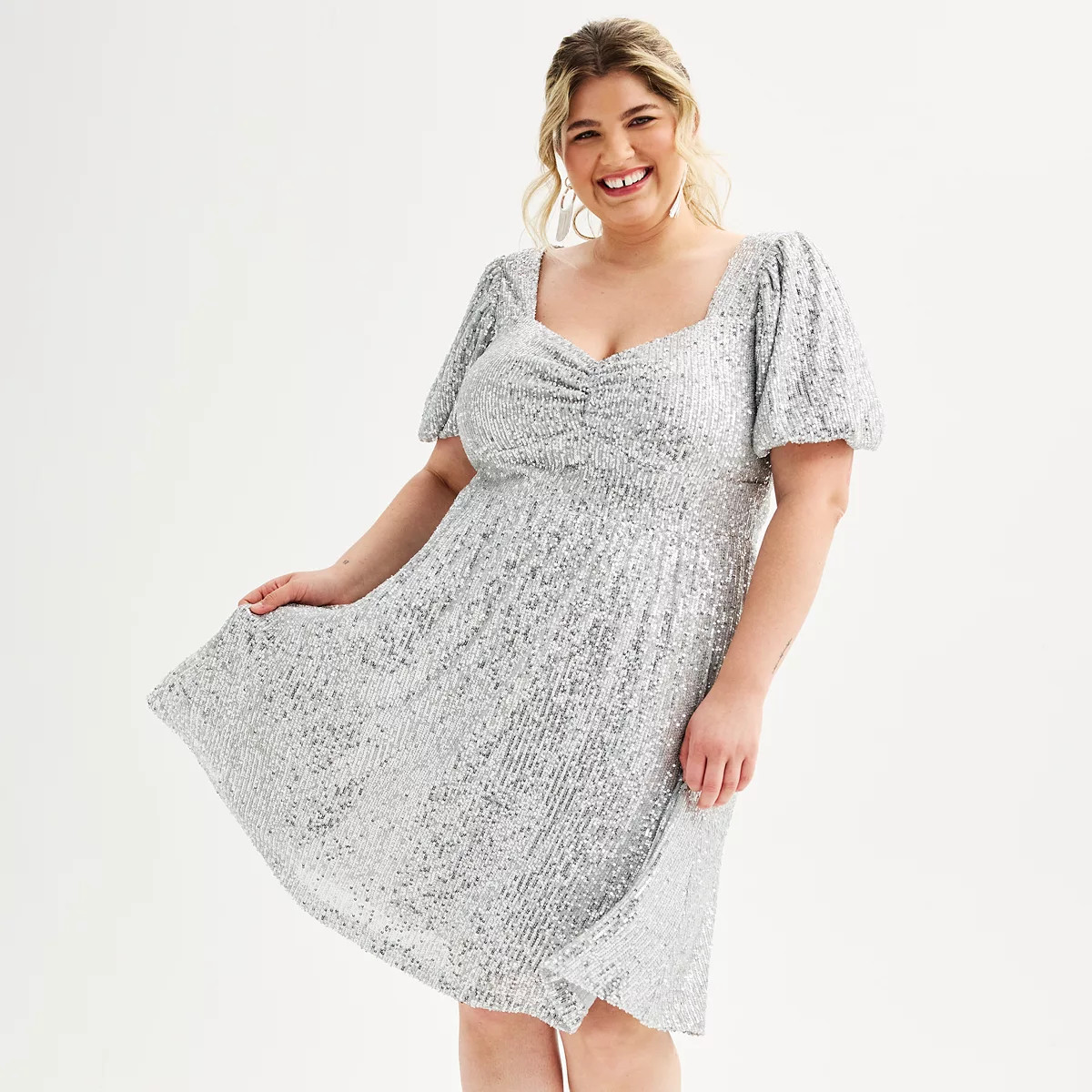 Juniors' Plus Size SO® Puff Sleeve Sequin Mini Dress | Kohl's