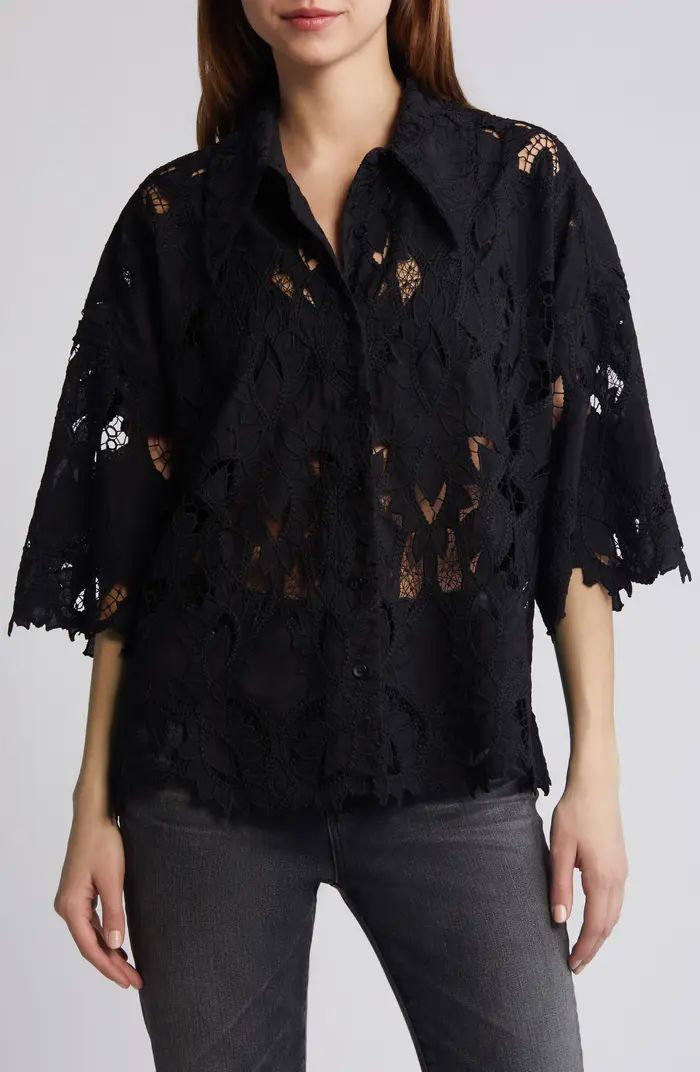 AllSaints Charli Embroidered Button-Up Shirt | Nordstrom | Black Shirt | Work Wear Style | Nordstrom