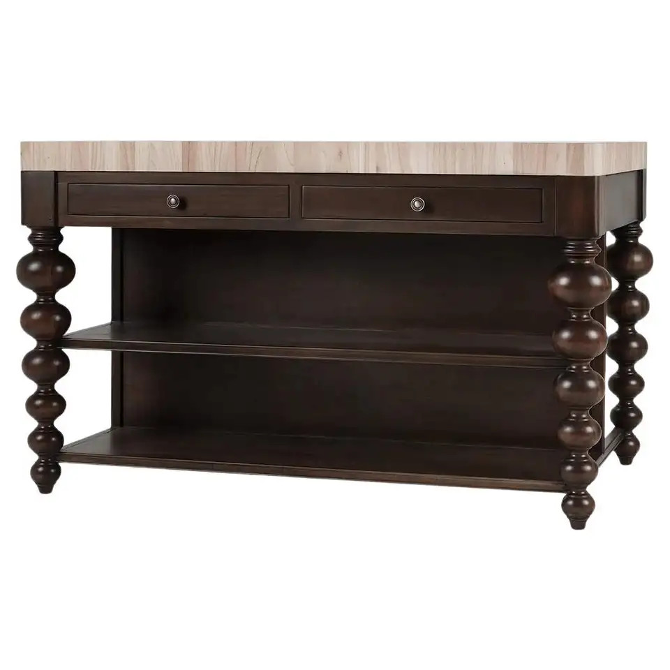 Bobbin Leg Butcher Block Kitchen Island | 1stDibs