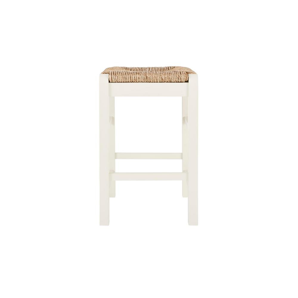 Home Decorators Collection Dorsey Ivory Wood Backless Counter Stool with Rush Seat (16.54 in. W x 25 | The Home Depot