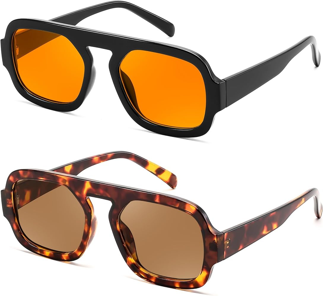 FEISEDY Retro Square Aviator Sunglasses Women Men 70s Vintage Trendy Plastic Frame Sun Glasses B4... | Amazon (US)