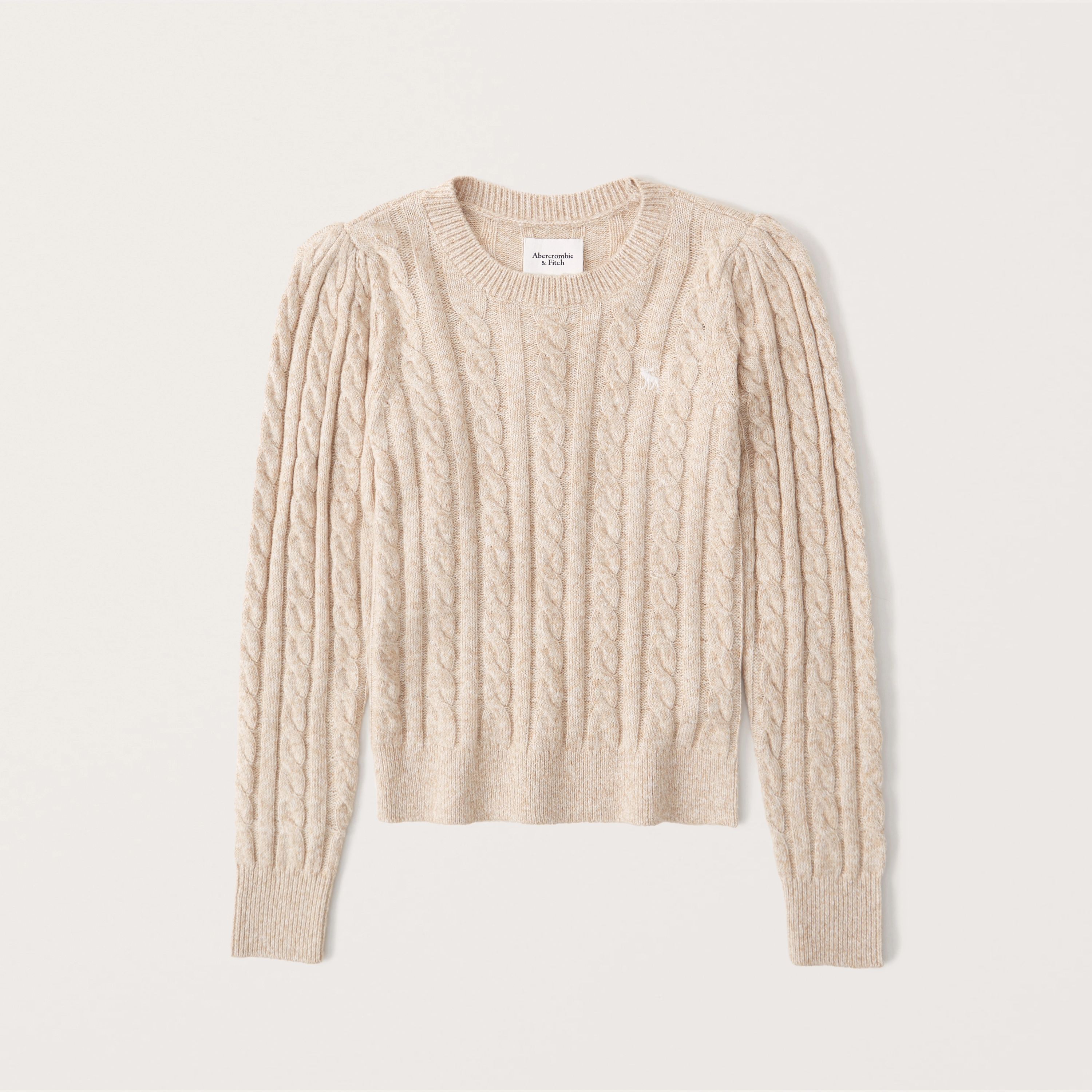 Puff Shoulder Icon Cable Crew | Abercrombie & Fitch (US)