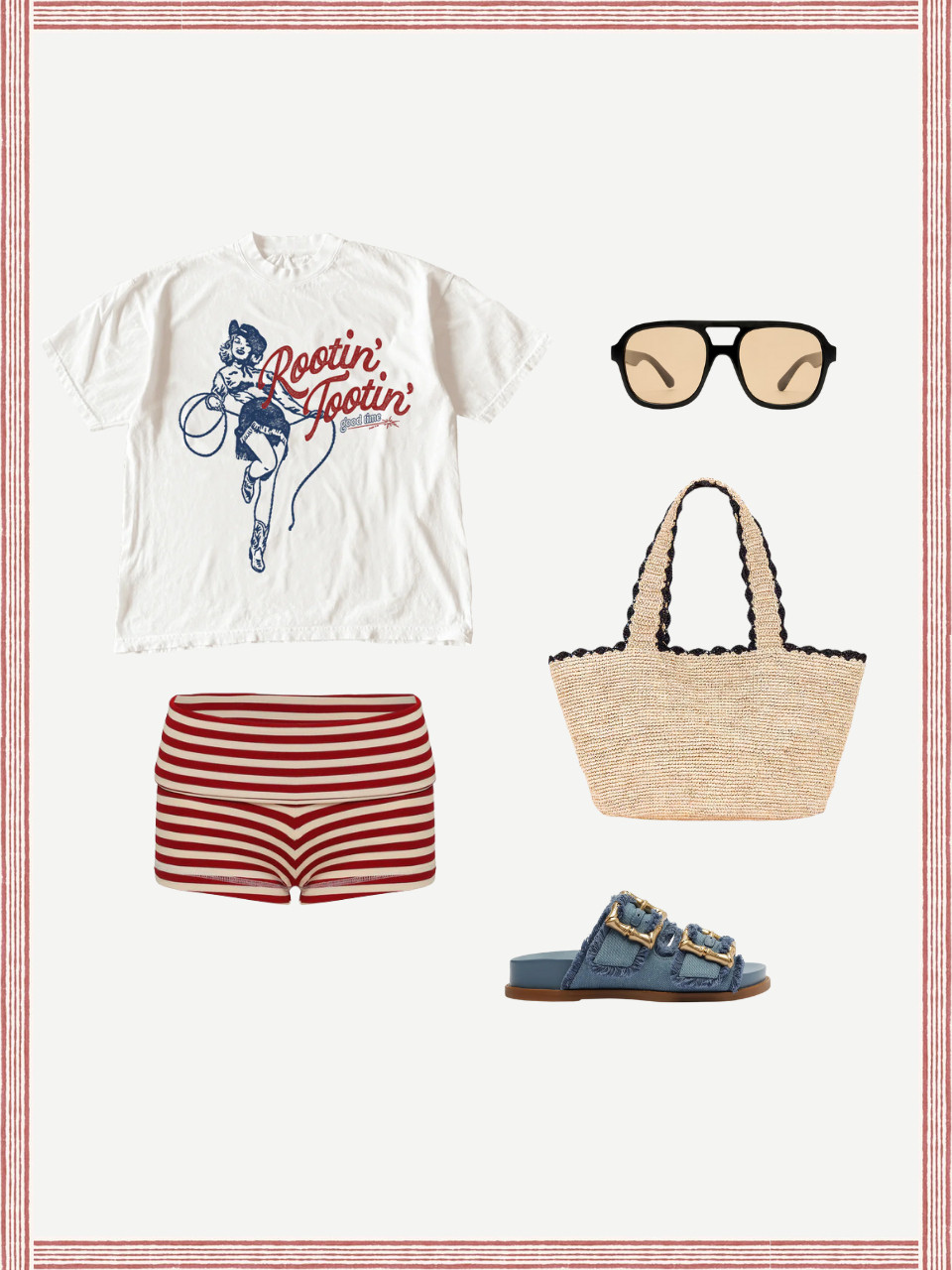 Rootin’ tootin’ and ready for the 4th 🤠🇺🇸 Paired a vintage western tee with retro stripe shorts, a straw tote, and these denim slides that I’m lowkey obsessed with. Everything is linked for easy shopping... swipe to snag the look before the long weekend!  

 #LTKSeasonal #LTKFindsUnder100 #LTKStyleTip