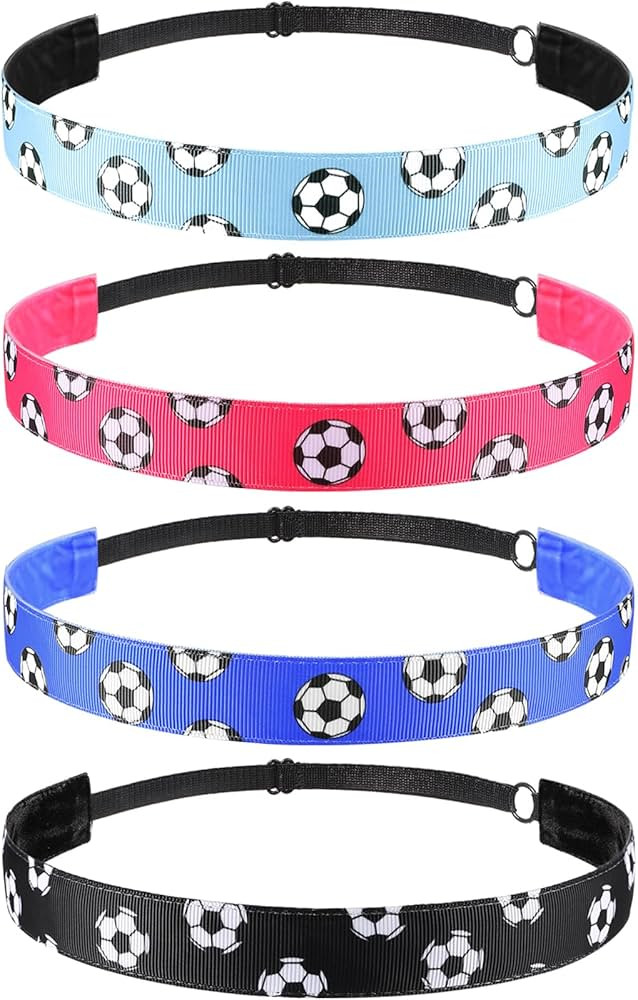 SATINIOR 4 Pieces Non-slip Soccer Headband for Girl Adjustable Football Hairband Sport(Black, Blu... | Amazon (US)