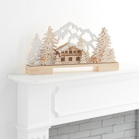 Laser Cut Wood Mountain Chalet Scene LED Light Up Decor | World Market