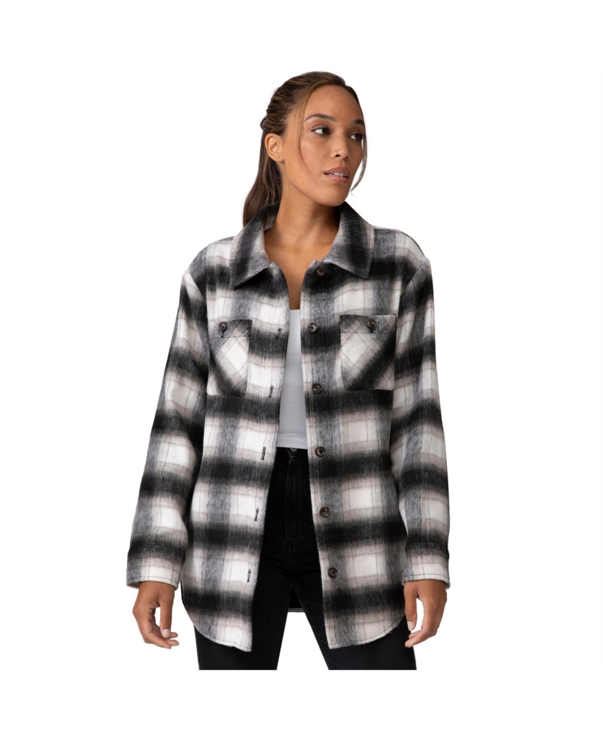 Free Country Women's Plaid Shacket - Black plaid | Macy's