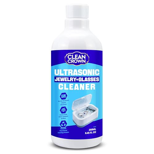 CleanCrown Ultrasonic Jewelry Cleaner Solution (250ml), Jewelry Cleaner for Gold, Silver, Diamond and More, Gold Jewelry Cleaner Liquid, Gentle Jewelry Cleaning Solution for Ultrasonic Machines & Manual Use | Amazon (US)