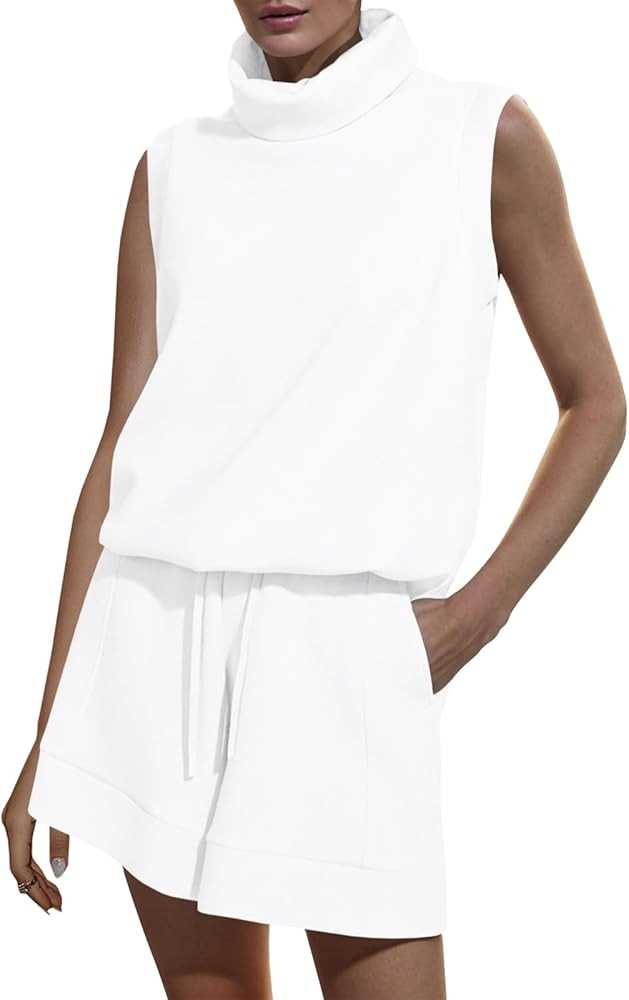 Eurivicy Women's 2 Piece Outfits Shorts Sets Sleeveless High Neck Tank and Drawstring Shorts with... | Amazon (US)