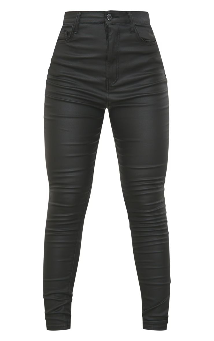 Black Hourglass Coated Skinny Jeans | PrettyLittleThing UK