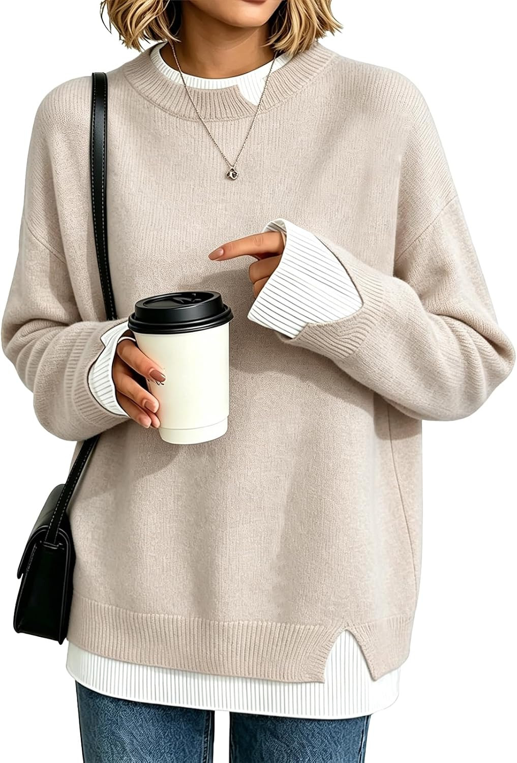 Womens Oversized Sweaters Fall Winter Knit Cozy Fashion Long Sleeve Pullover Sweater Outfits | Amazon (US)