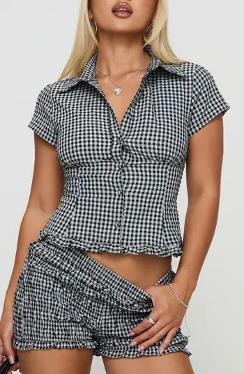 Covey Check Smocked Puff Sleeve Crop Shirt | Nordstrom