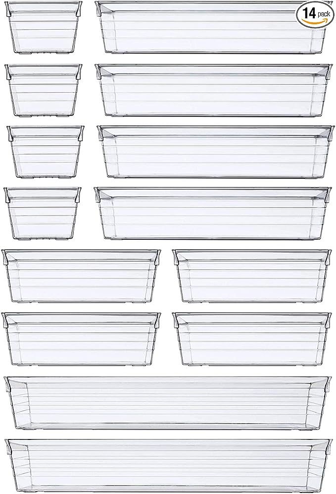 Amazon.com: 14 PCS Clear Plastic Drawer Organizer Tray for Makeup, Kitchen Utensils, Jewelries an... | Amazon (US)