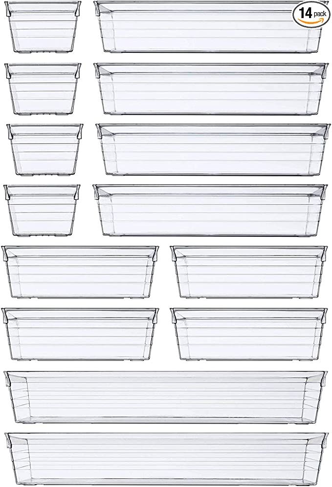 Amazon.com: 14 PCS Clear Plastic Drawer Organizer Tray for Makeup, Kitchen Utensils, Jewelries an... | Amazon (US)
