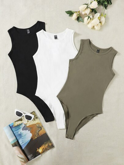 SHEIN 3pcs Solid Round Neck Bodysuit | SHEIN
