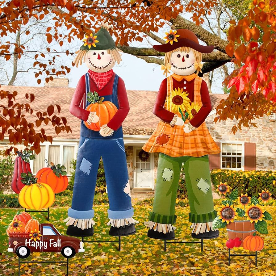 5 Pcs Fall Thanksgiving Scarecrow Yard Stakes 30 Inch Large Fall Decorations Outdoor Metal Set Pu... | Amazon (US)